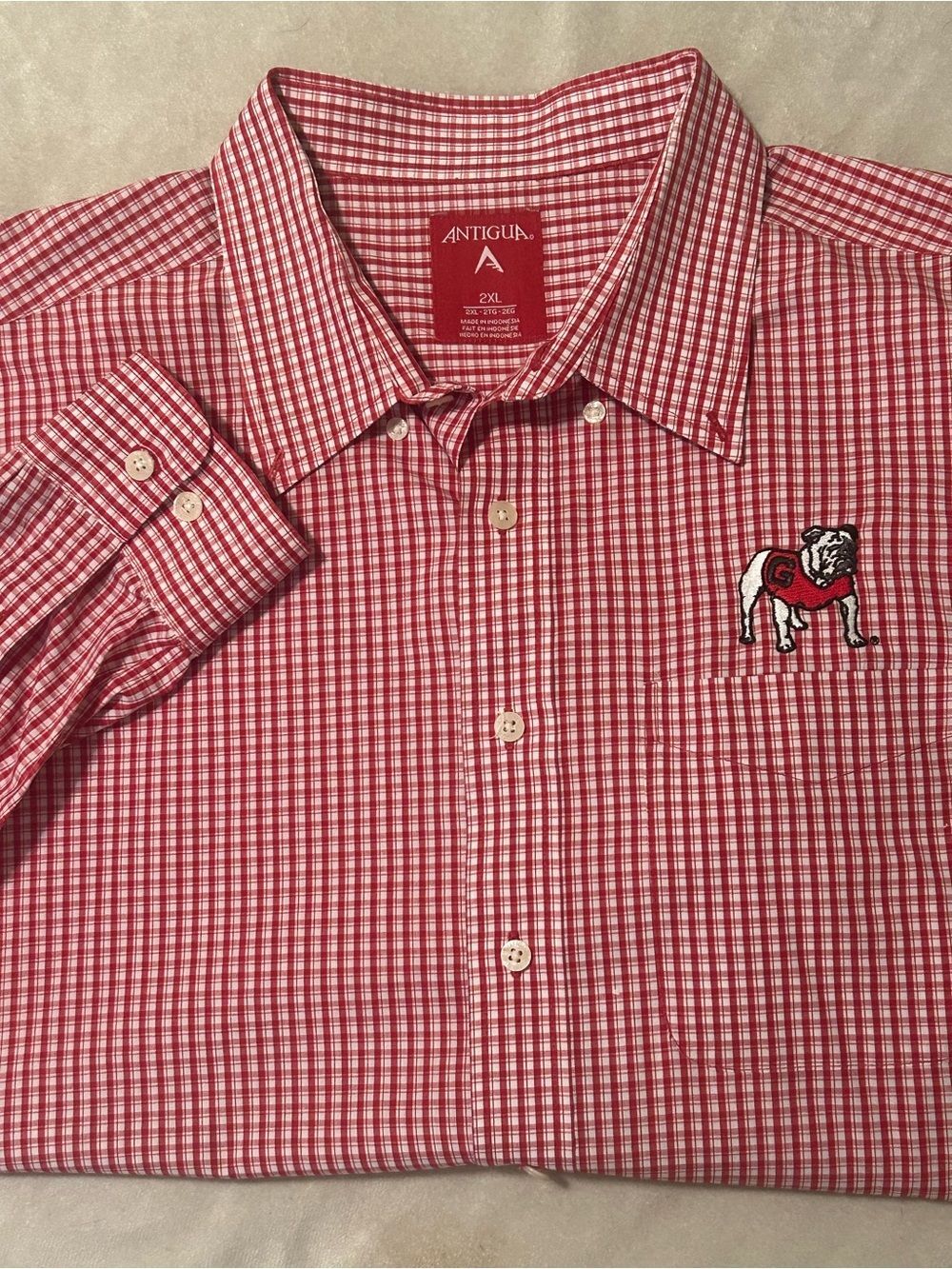 Antigua Georgia Bulldogs XXL Long Sleeve Gingham Check Button Down Shirt Red